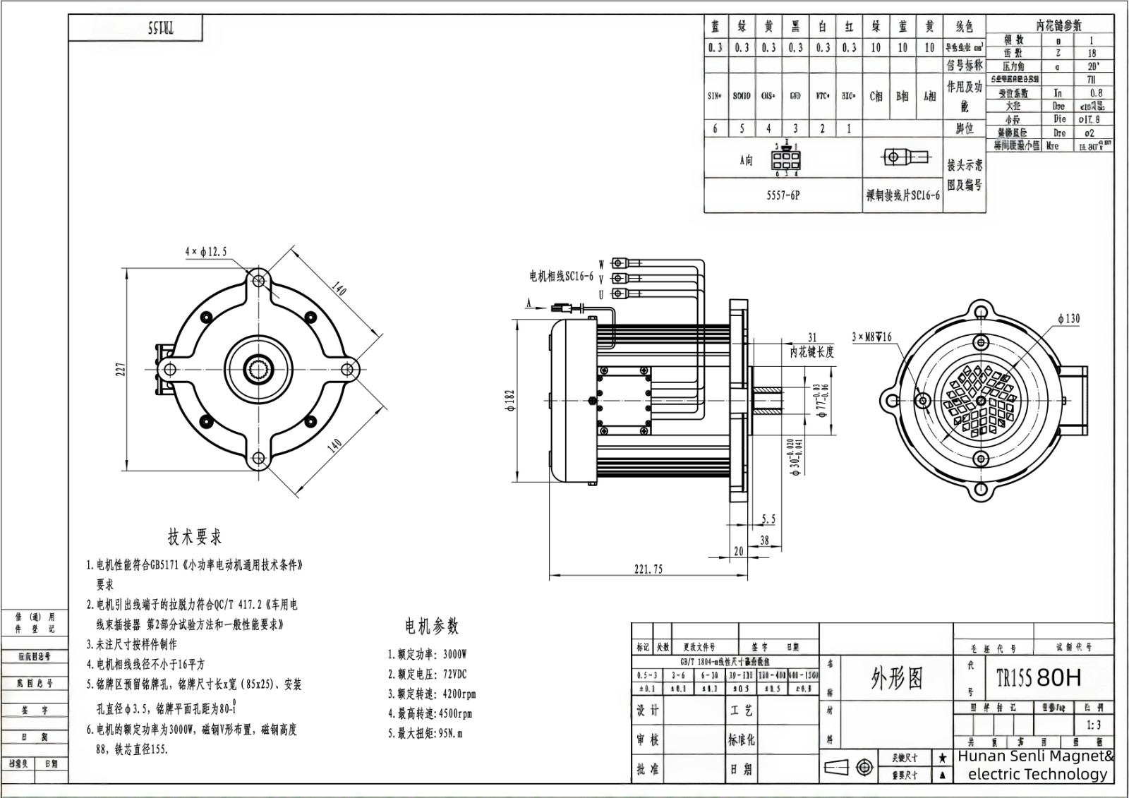 72V rated 5KW peak 10KW Hairpin PMSM motor